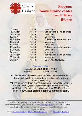 Program Komunitního centra sv. Kláry Březen